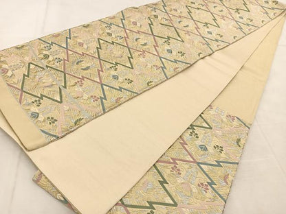 平和屋着物◎六通柄袋帯 唐織 松皮菱花鳥文 金銀糸 正絹 逸品 BAAU8571yc