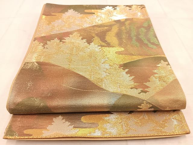 平和屋着物◎六通柄袋帯 遠山樹林文 金銀糸 引箔 正絹 逸品 BAAU8573yc