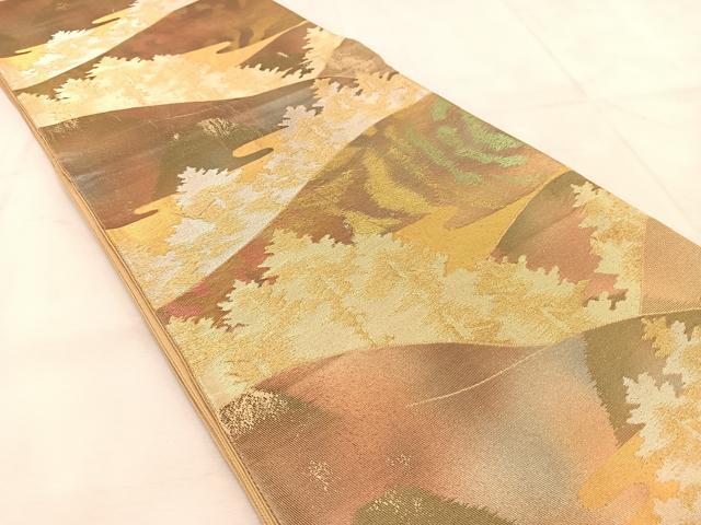 平和屋着物◎六通柄袋帯 遠山樹林文 金銀糸 引箔 正絹 逸品 BAAU8573yc