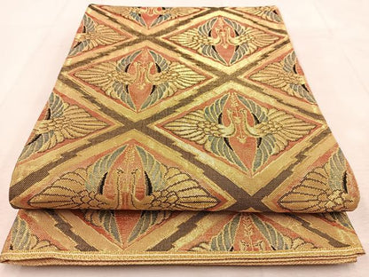平和屋着物◎佐賀錦　六通柄袋帯　双鶴文　正絹　逸品　BAAU8575yc