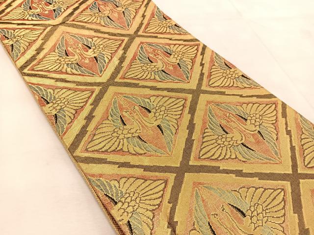 平和屋着物◎佐賀錦　六通柄袋帯　双鶴文　正絹　逸品　BAAU8575yc