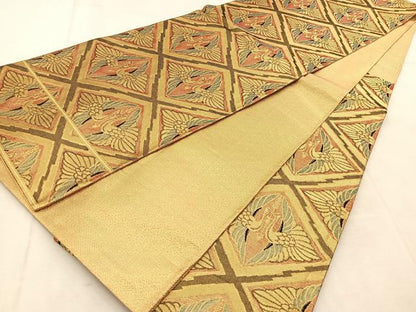 平和屋着物◎佐賀錦　六通柄袋帯　双鶴文　正絹　逸品　BAAU8575yc