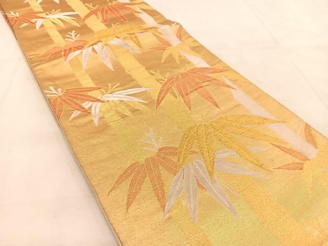 平和屋着物◎六通柄袋帯　笹竹文　金銀糸　正絹　逸品　BAAU8576yc