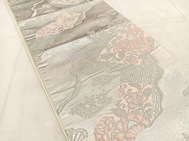 平和屋着物◎六通柄袋帯 道長吉祥花文 銀糸 引箔 正絹 逸品 BAAU8578yc