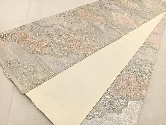 平和屋着物◎六通柄袋帯 道長吉祥花文 銀糸 引箔 正絹 逸品 BAAU8578yc