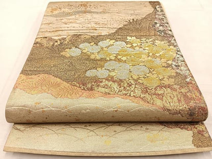 平和屋着物◎太鼓柄袋帯 万寿菊 金銀糸 引箔 正絹 逸品 BAAU8587yc