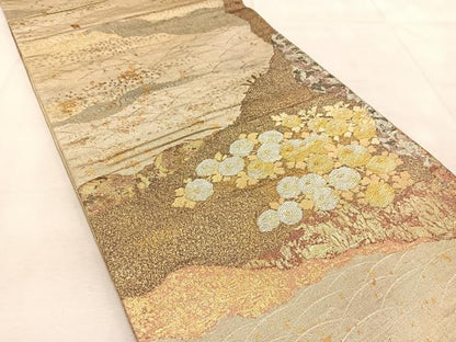 平和屋着物◎太鼓柄袋帯 万寿菊 金銀糸 引箔 正絹 逸品 BAAU8587yc