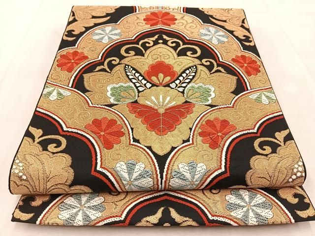 平和屋着物◎六通柄　本袋帯　唐織　都錦　宝相華　黒地　金糸　BAAU8588yc