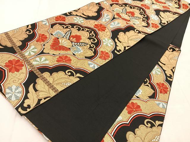 平和屋着物◎六通柄　本袋帯　唐織　都錦　宝相華　黒地　金糸　BAAU8588yc