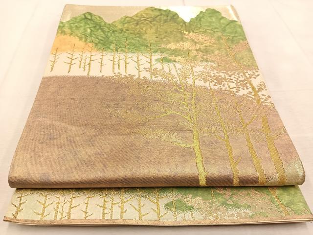 平和屋着物◎六通柄袋帯　遠山風景文　金糸　正絹　逸品　BAAU8593yc