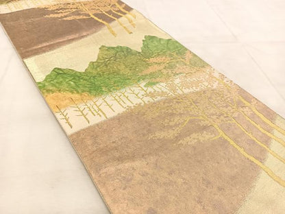 平和屋着物◎六通柄袋帯　遠山風景文　金糸　正絹　逸品　BAAU8593yc