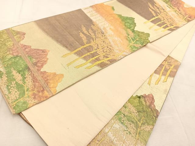 平和屋着物◎六通柄袋帯　遠山風景文　金糸　正絹　逸品　BAAU8593yc