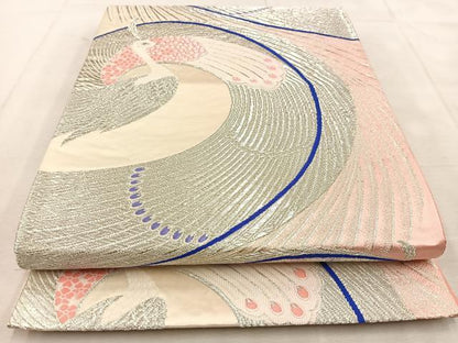 平和屋着物◎六通柄袋帯　唐織　孔雀　銀糸　正絹　逸品　BAAU8595yc