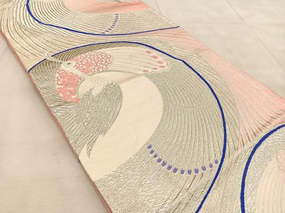 平和屋着物◎六通柄袋帯　唐織　孔雀　銀糸　正絹　逸品　BAAU8595yc