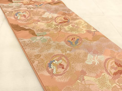 平和屋着物◎六通柄袋帯 唐織 鳳凰丸文 金糸 正絹 逸品 BAAU8601yc
