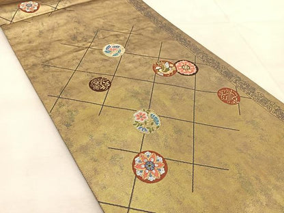 平和屋着物◎六通柄袋帯　唐織　花鳥丸文　金糸　引箔　正絹　逸品　BAAU8603yc