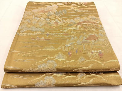 平和屋着物◎六通柄袋帯　人物風景文　金銀糸　正絹　逸品　BAAU8604yc
