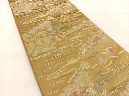 平和屋着物◎六通柄袋帯　人物風景文　金銀糸　正絹　逸品　BAAU8604yc