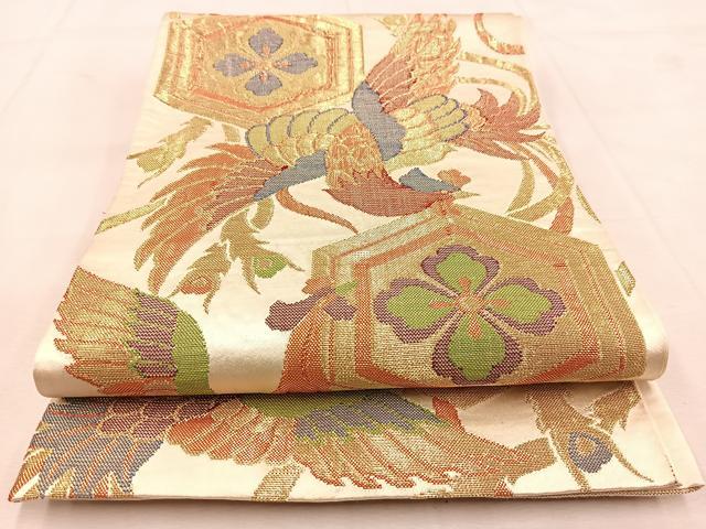 平和屋着物◎六通柄袋帯　鳳凰亀甲花菱文　金糸　正絹　逸品　BAAU8607yc