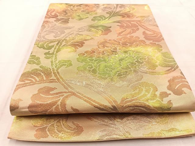 平和屋着物◎六通柄袋帯　更紗　花唐草文　金銀糸　引箔　正絹　逸品　BAAU8612yc