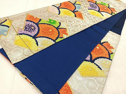 平和屋着物◎六通柄袋帯　唐織　松皮菱菊文　金銀糸　正絹　逸品　BAAU8613yc