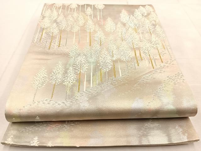 平和屋着物◎六通柄袋帯　唐織　樹林文　金銀糸　引箔　正絹　逸品　BAAU8621yc