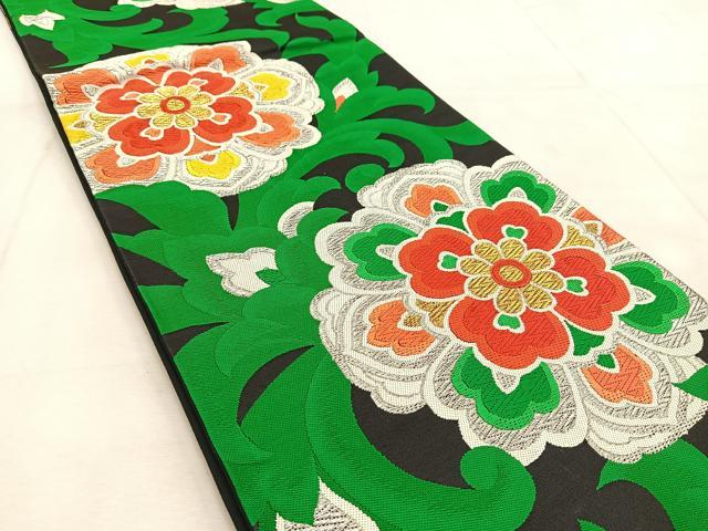 平和屋着物◎六通柄袋帯　唐織　正倉院花唐草文　黒地　金銀糸　正絹　逸品　BAAU8623yc