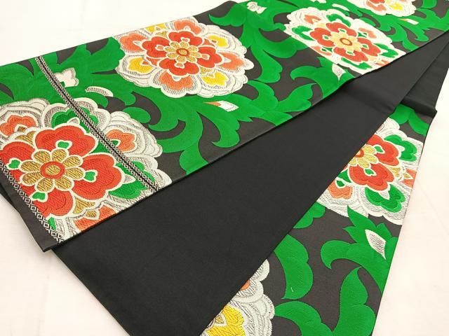 平和屋着物◎六通柄袋帯　唐織　正倉院花唐草文　黒地　金銀糸　正絹　逸品　BAAU8623yc