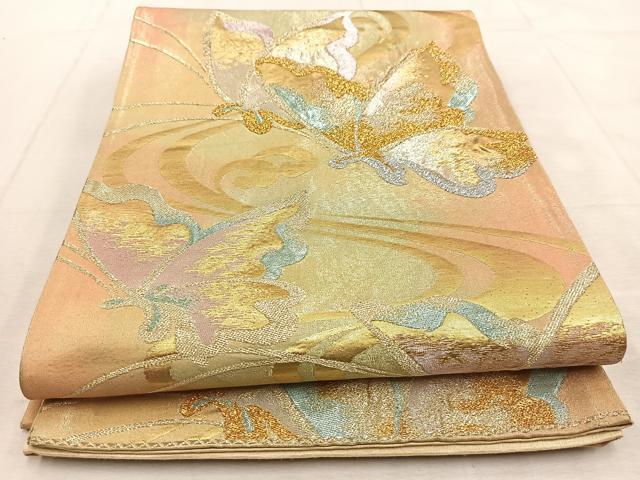 平和屋着物◎六通柄袋帯　流水舞蝶文　金銀糸　正絹　逸品　BAAU8627yc