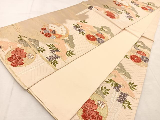 平和屋着物◎六通柄袋帯　唐織　花蝶丸文　金糸　正絹　逸品　BAAU8631yc
