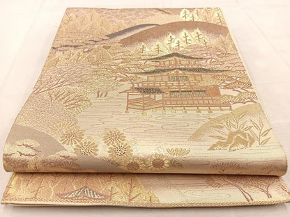 平和屋着物◎六通柄袋帯　金閣寺　金糸　正絹　逸品　BAAU8632yc