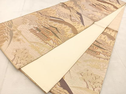 平和屋着物◎六通柄袋帯　金閣寺　金糸　正絹　逸品　BAAU8632yc