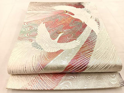 平和屋着物◎六通柄袋帯　唐織　尾長鳥　金銀糸　正絹　逸品　BAAU8637yc