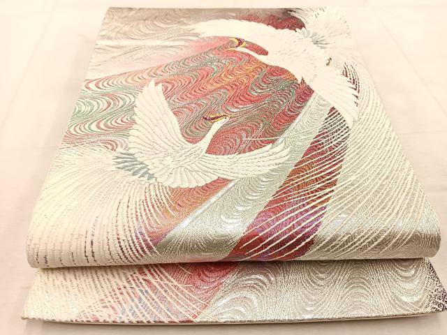 平和屋着物◎六通柄袋帯　唐織　尾長鳥　金銀糸　正絹　逸品　BAAU8637yc