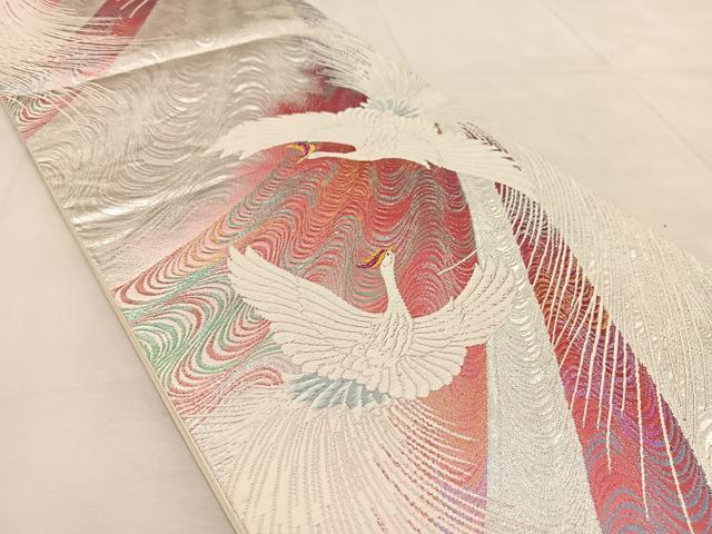 平和屋着物◎六通柄袋帯　唐織　尾長鳥　金銀糸　正絹　逸品　BAAU8637yc