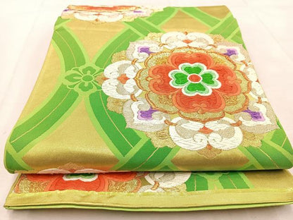 平和屋着物◎六通柄袋帯 唐織 立涌正倉院花文 金銀糸 正絹 逸品 BAAU8641yc