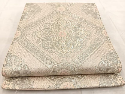 平和屋着物◎六通柄袋帯　唐織　格天井花文　銀糸　正絹　逸品　BAAU8645yc