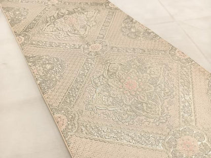 平和屋着物◎六通柄袋帯　唐織　格天井花文　銀糸　正絹　逸品　BAAU8645yc