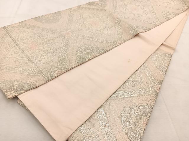 平和屋着物◎六通柄袋帯　唐織　格天井花文　銀糸　正絹　逸品　BAAU8645yc