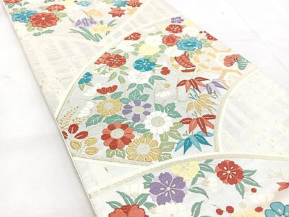 平和屋着物◎六通柄袋帯　唐織　地紙花車文　金銀糸　正絹　逸品　BAAU8649yc