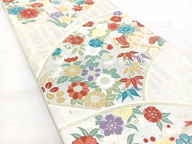 平和屋着物◎六通柄袋帯　唐織　地紙花車文　金銀糸　正絹　逸品　BAAU8649yc