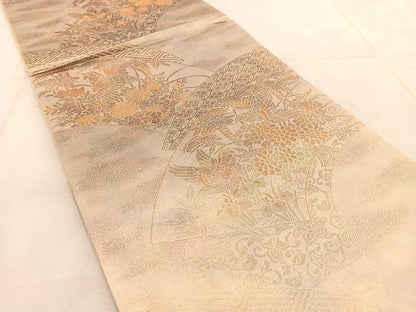 平和屋着物◎六通柄袋帯　地紙花鳥文　金糸　引箔　正絹　逸品　BAAU8674yc
