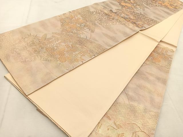 平和屋着物◎六通柄袋帯　地紙花鳥文　金糸　引箔　正絹　逸品　BAAU8674yc