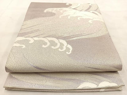 平和屋着物◎六通柄袋帯 立波文 銀糸 正絹 逸品 BAAU8692yc