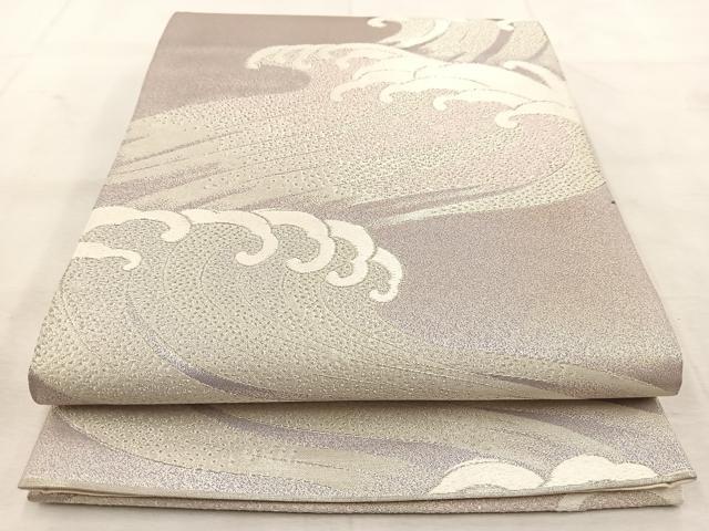 平和屋着物◎六通柄袋帯 立波文 銀糸 正絹 逸品 BAAU8692yc