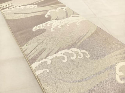 平和屋着物◎六通柄袋帯 立波文 銀糸 正絹 逸品 BAAU8692yc