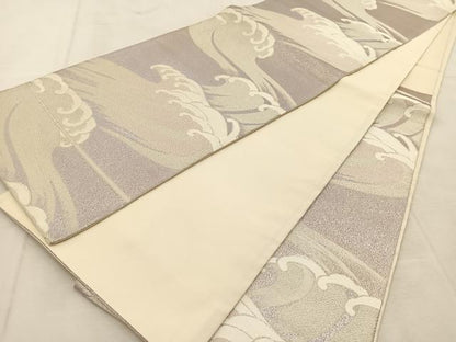 平和屋着物◎六通柄袋帯 立波文 銀糸 正絹 逸品 BAAU8692yc