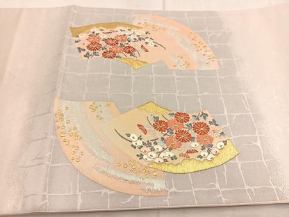 平和屋着物◎太鼓柄袋帯 唐織 地紙風景花文 金銀糸 引箔 正絹 逸品 BAAU8701yc