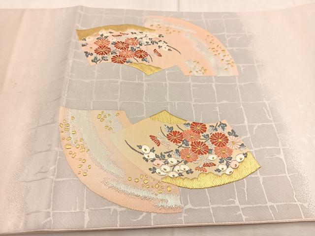 平和屋着物◎太鼓柄袋帯 唐織 地紙風景花文 金銀糸 引箔 正絹 逸品 BAAU8701yc
