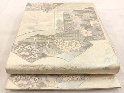 平和屋着物◎六通柄袋帯 吉祥花鳥文 プラチナ箔 九百錦 正絹 逸品 BAAU8702yc